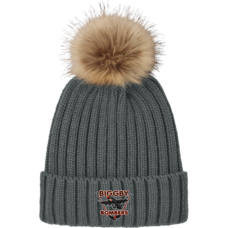 Biggby Bombers Faux Fur Pom Beanie